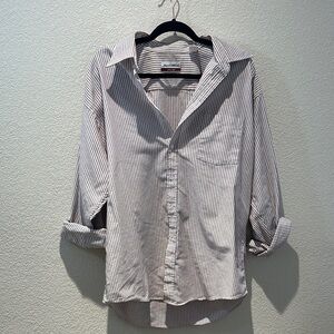 Manhattan Striped Button-Down Shirt - White & Maroon Size 34-35